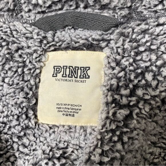 Victoria's Secret PINK Open Front Gray Sherpa Hooded Cardigan Women's Size Small - Picture 7 of 16